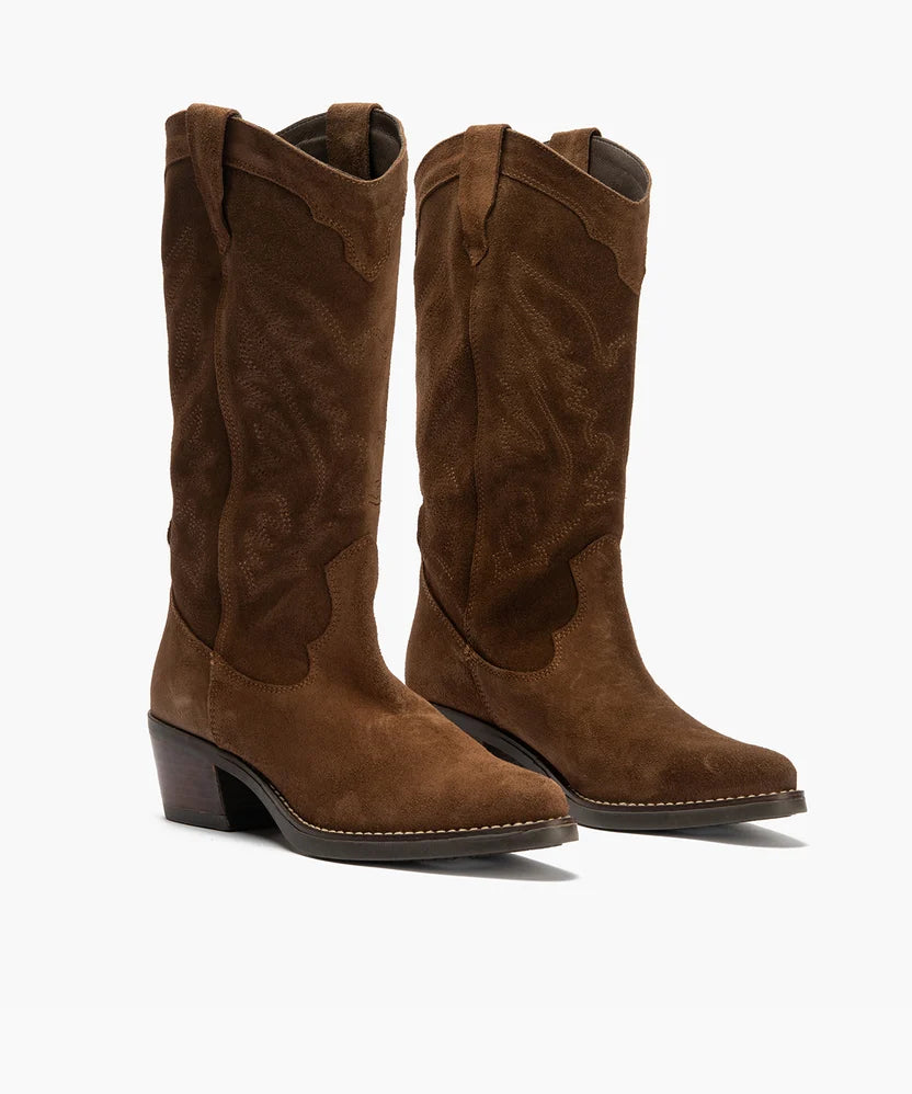 Pitillos Brown High Cowboy Suede Boot