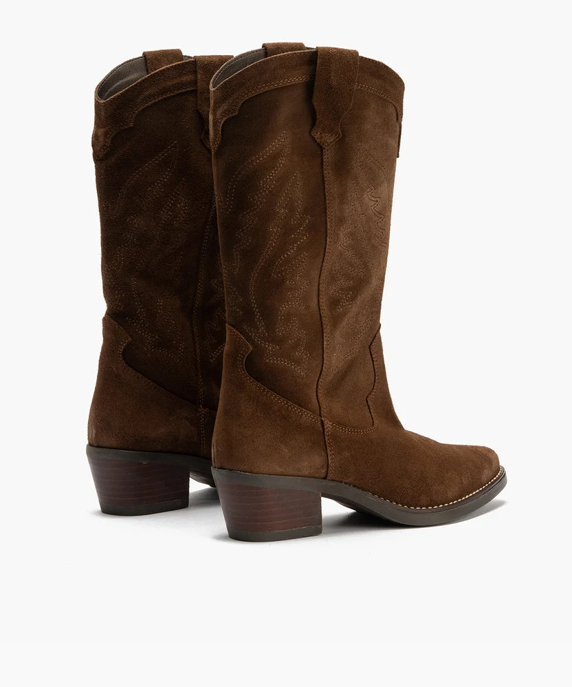 Pitillos Brown High Cowboy Suede Boot