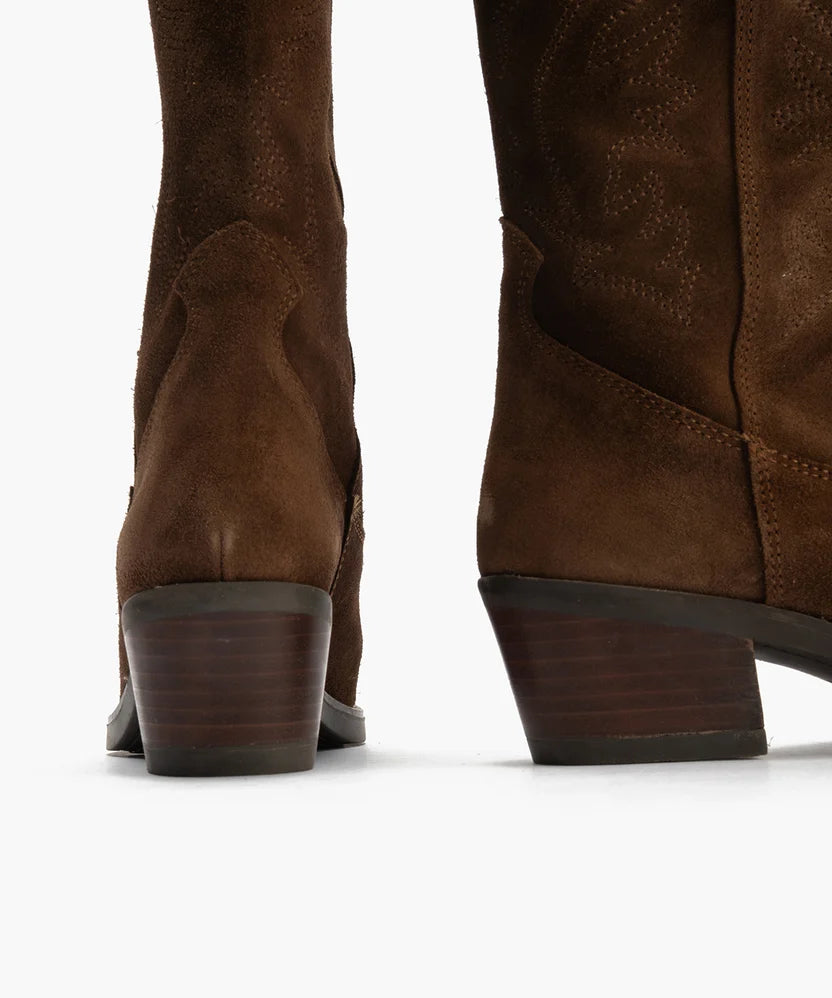 Pitillos Brown High Cowboy Suede Boot