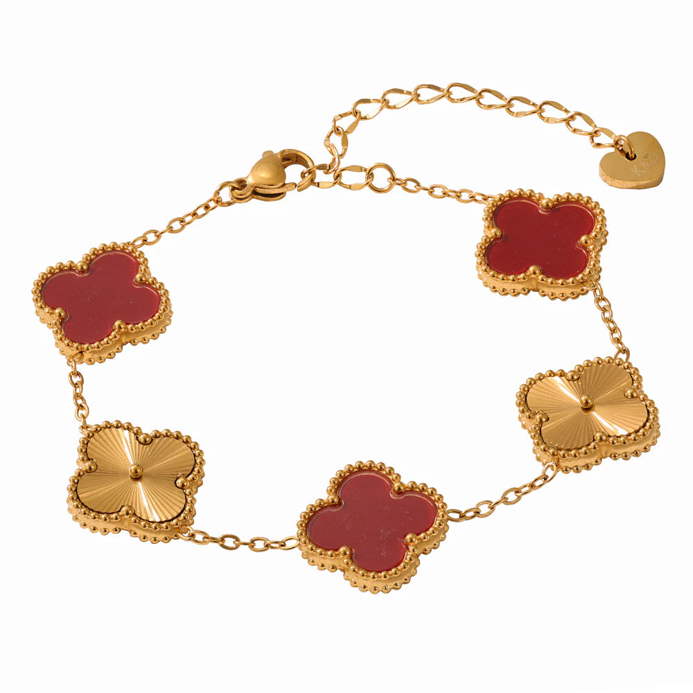 KNIGHT & DAY - Burgundy and Gold Clover Bracelet