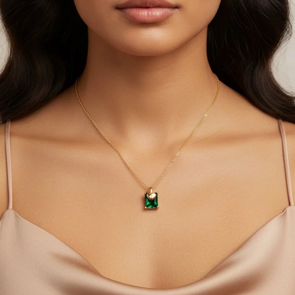 KNIGHT & DAY -  Green Pendant & Gold Heart