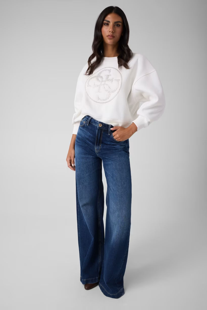 GUESS Rhinestone Cream Sweatshirt