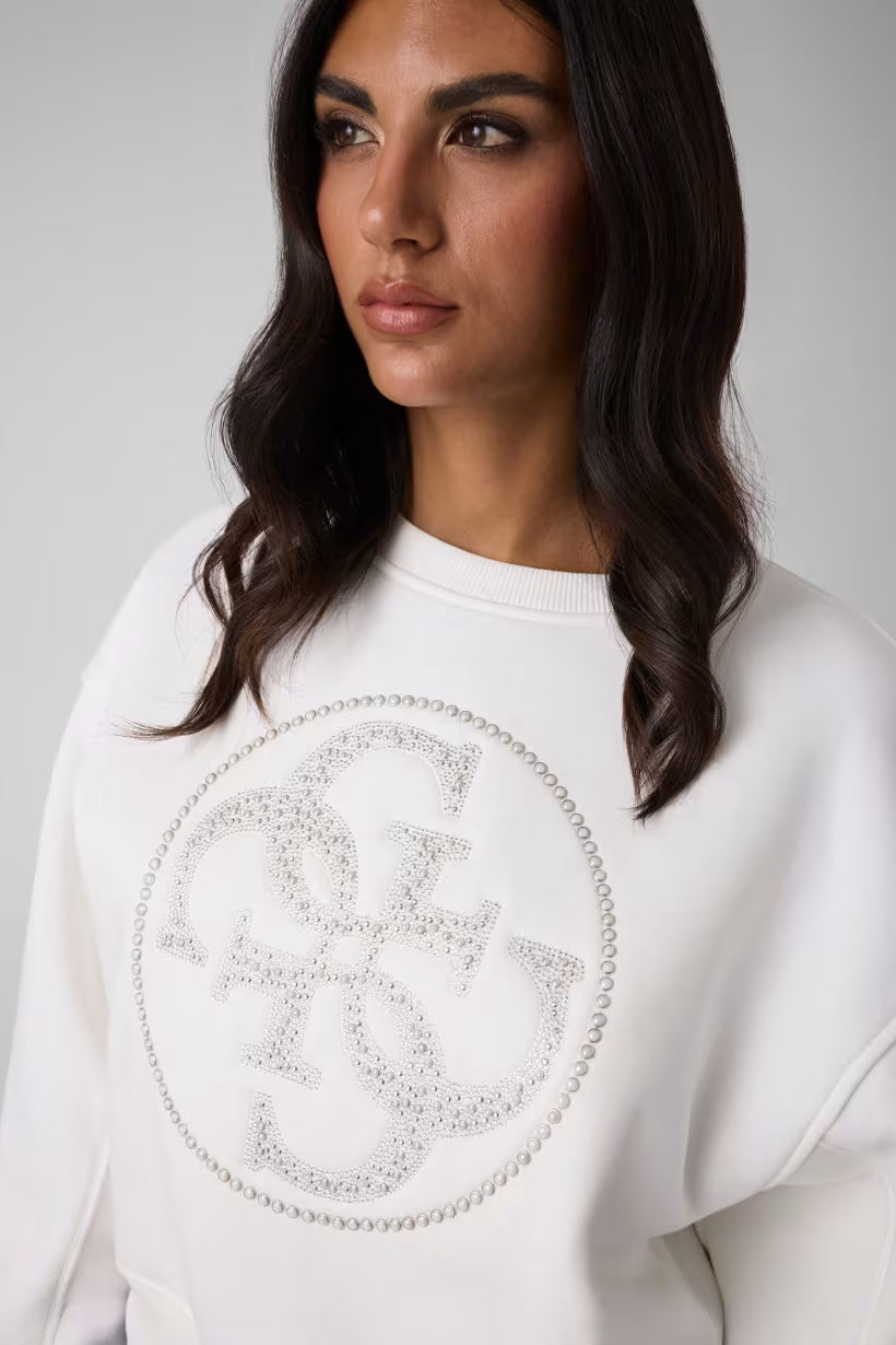 GUESS Rhinestone Cream Sweatshirt