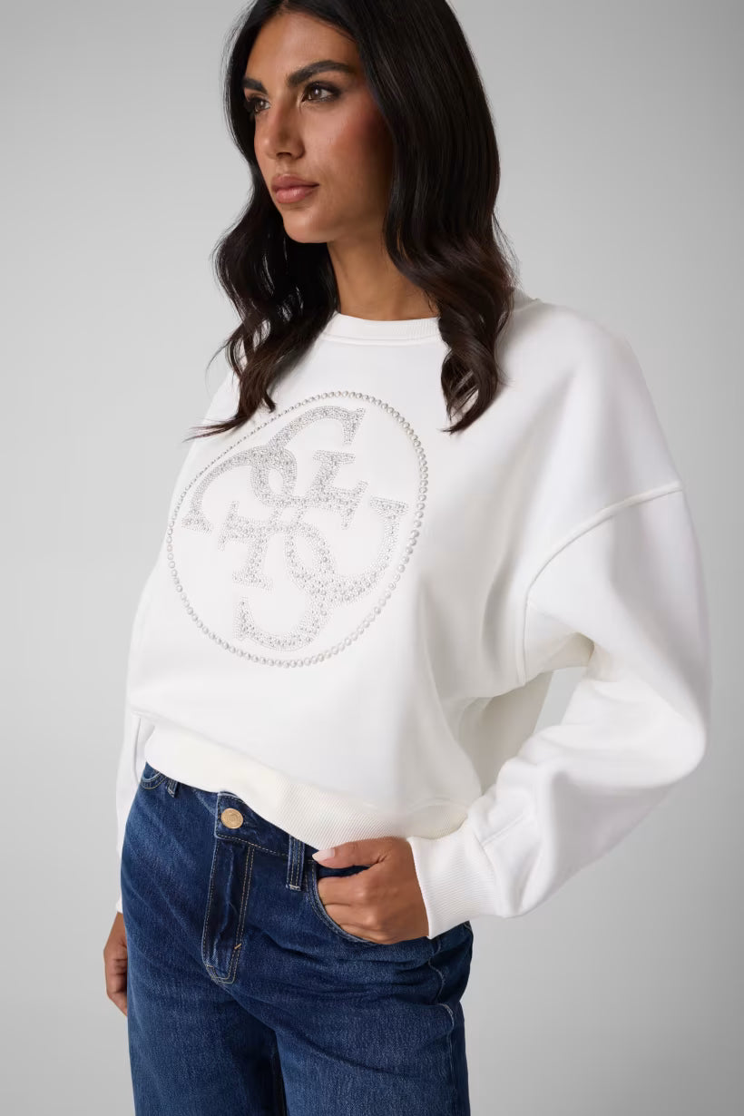 GUESS Rhinestone Cream Sweatshirt