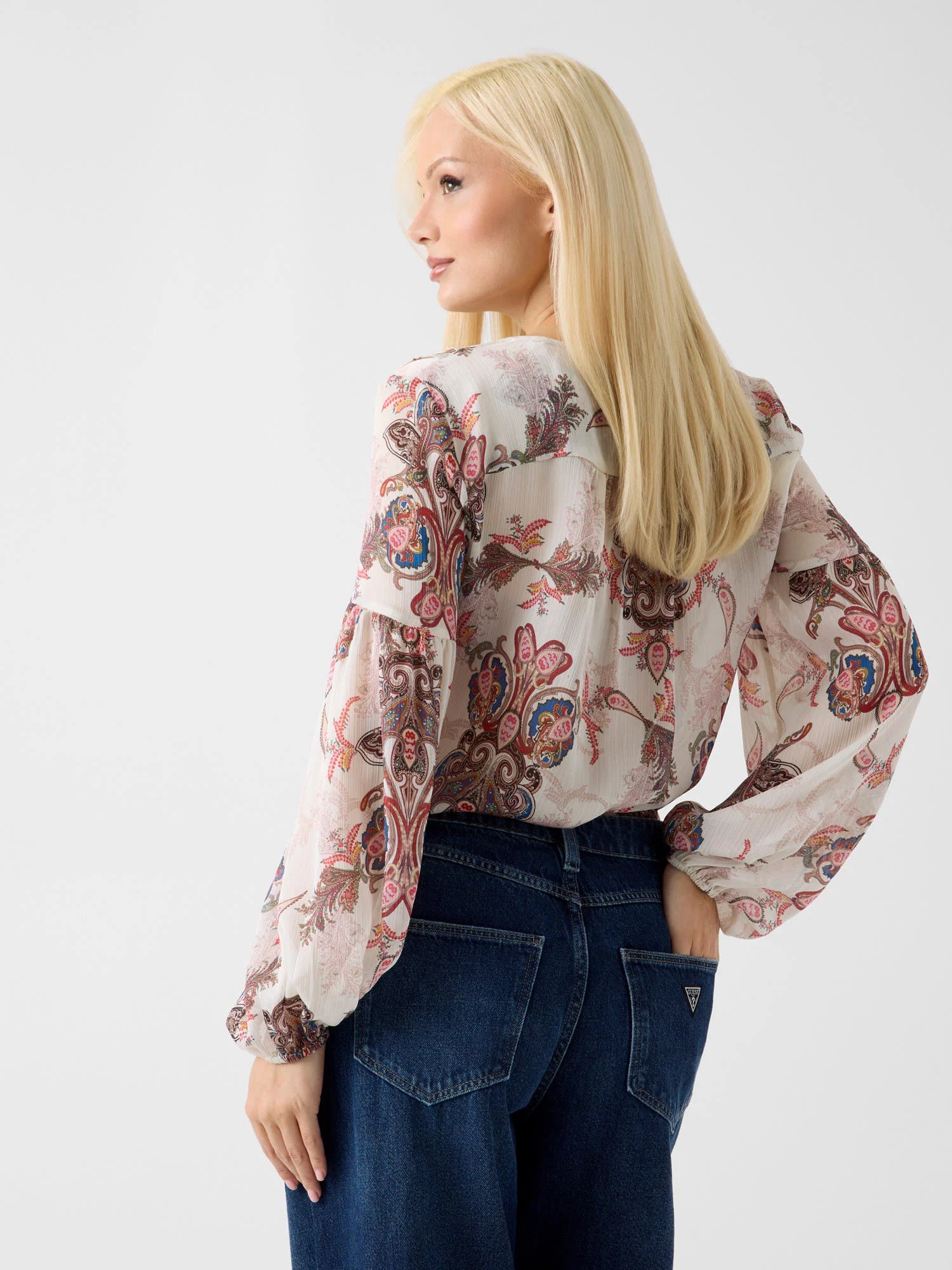 GUESS Emy Ruffled Paisley Top