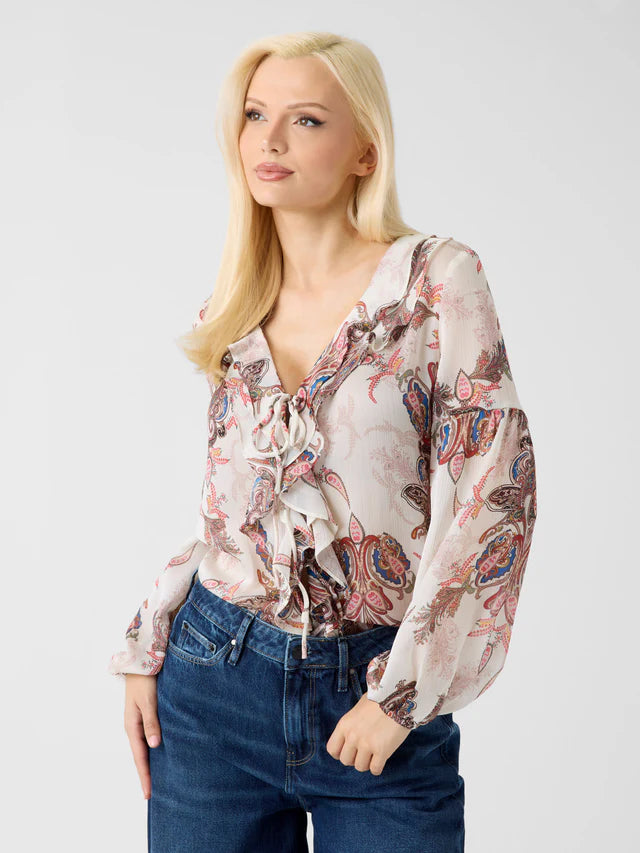 GUESS Emy Ruffled Paisley Top