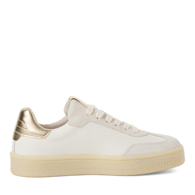 Tamaris White/Gold Leather trainers
