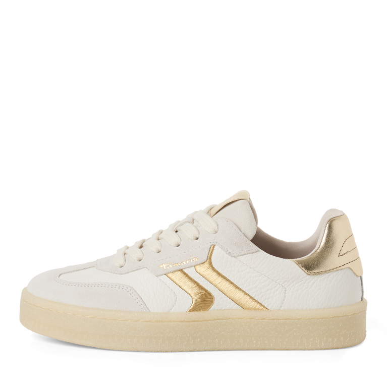 Tamaris White/Gold Leather trainers