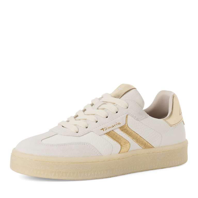 Tamaris White/Gold Leather trainers