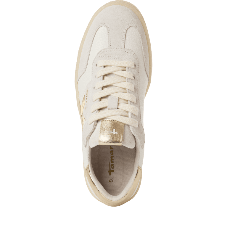 Tamaris White/Gold Leather trainers