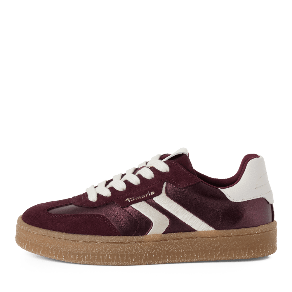 Tamaris Burgundy/White Leather trainers