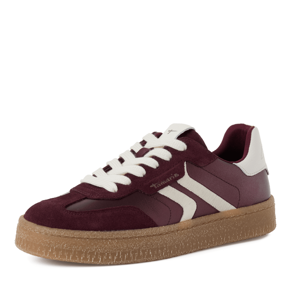 Tamaris Burgundy/White Leather trainers