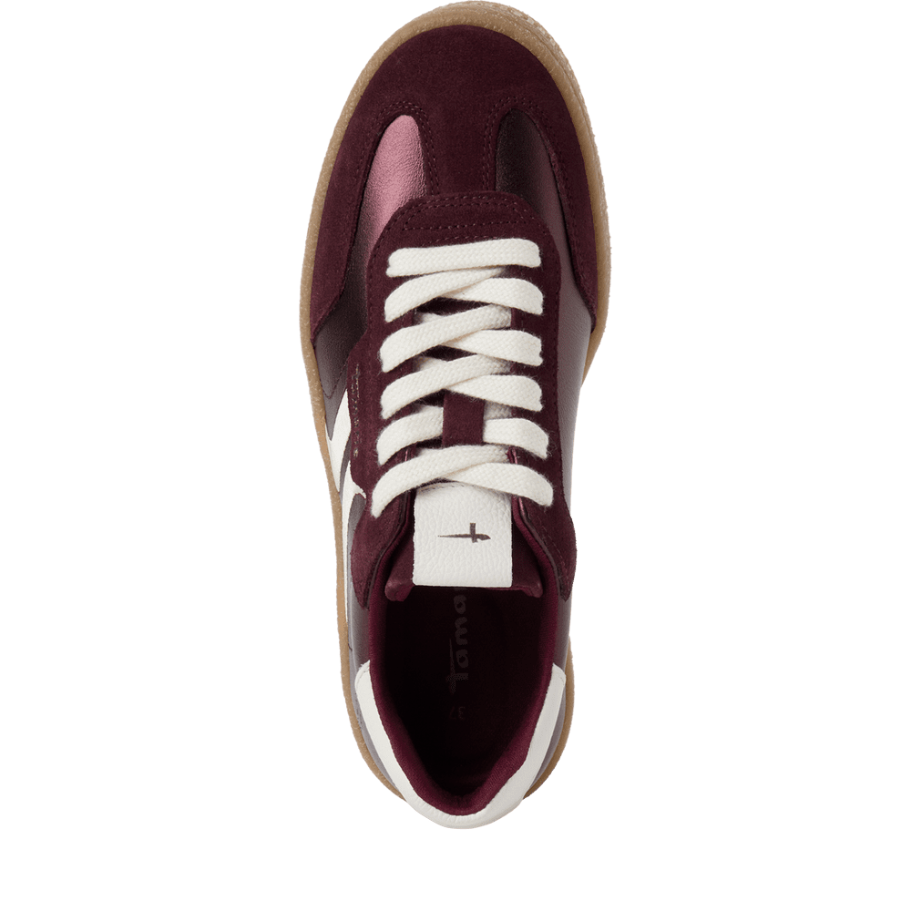 Tamaris Burgundy/White Leather trainers
