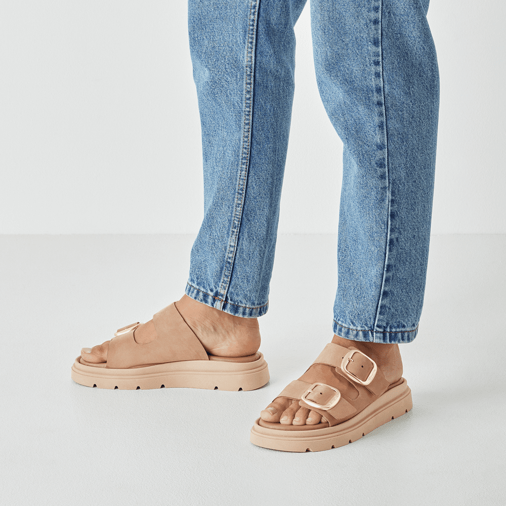 Tamaris Taupe Nubuck Sliders