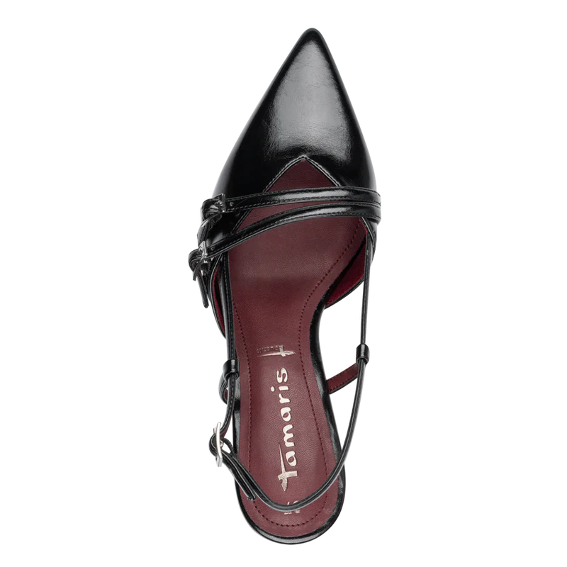 Tamaris Black Sling Back Heeled Shoe