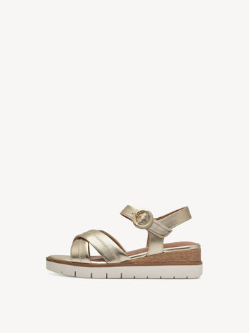 Tamaris Leather Wedge Sandal Gold