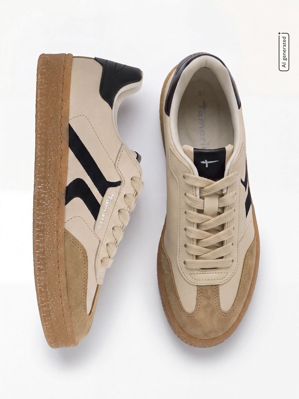 Tamaris Beige Leather Trainers