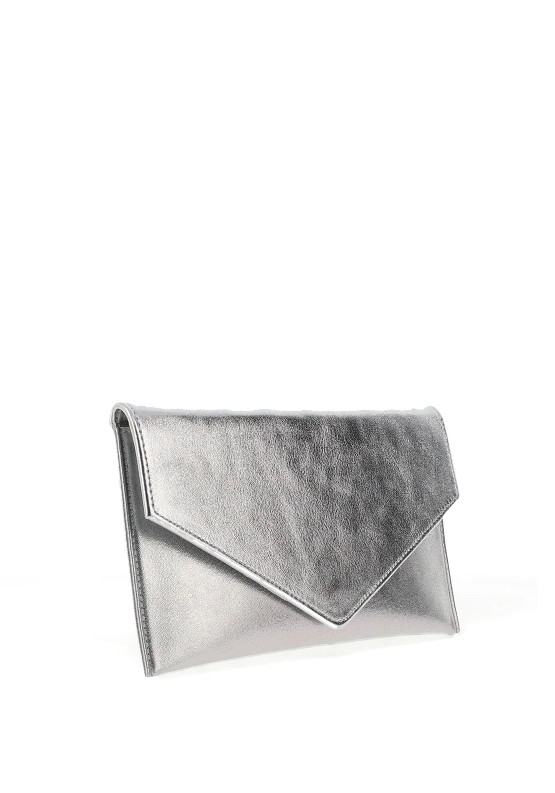 EMIS Leather Metallic Envelope Clutch Bag Silver