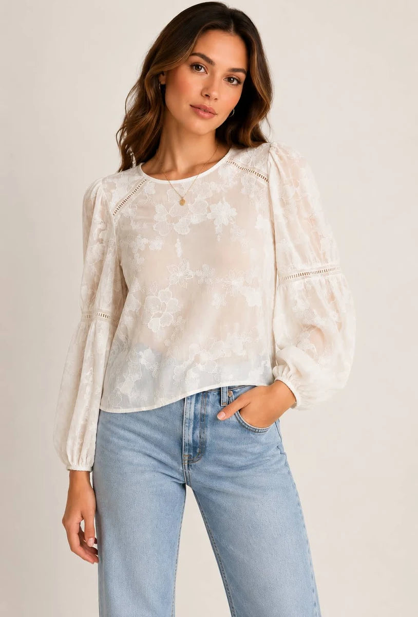 GUESS Brigitte Embro Top in Cream