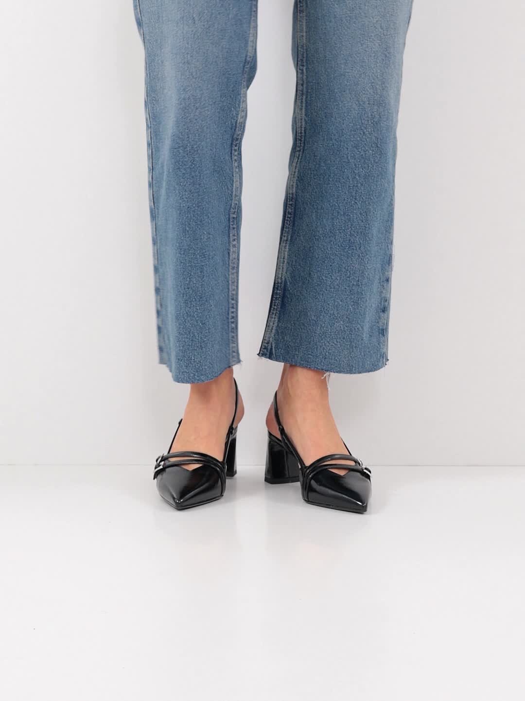 Tamaris Black Sling Back Heeled Shoe