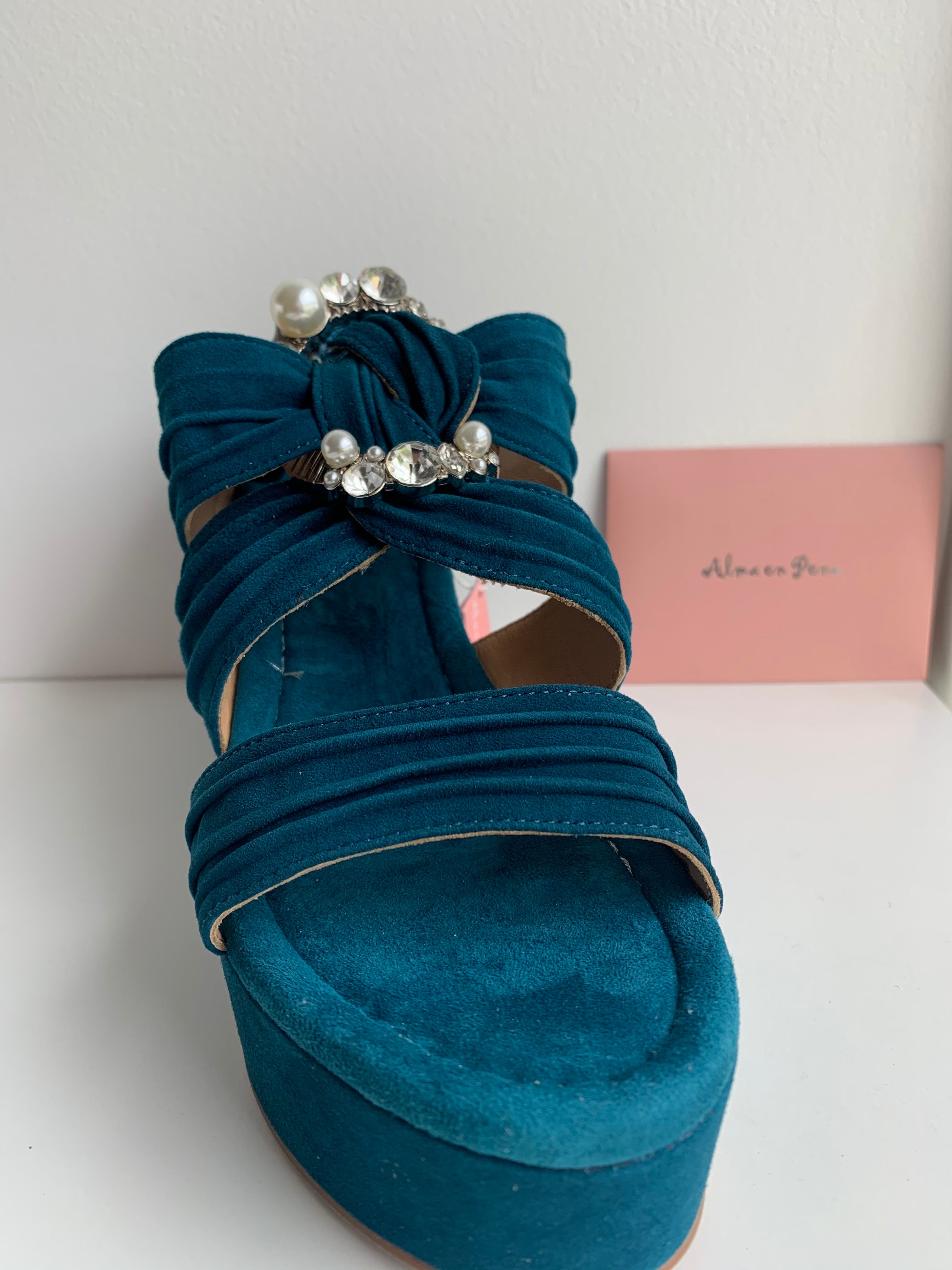 Blue suede wedge store shoes