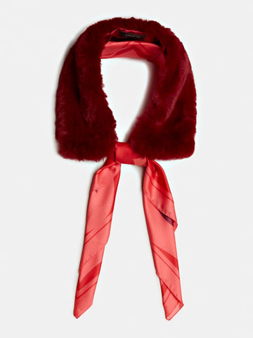 Guess Logo Print Faux Fur Collar Scarf, Red