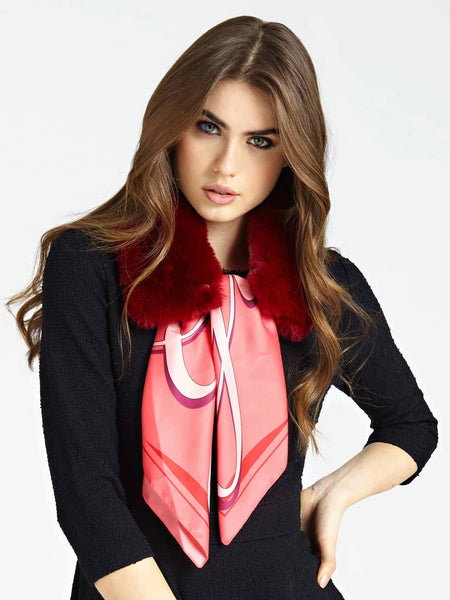 Guess Logo Print Faux Fur Collar Scarf, Red