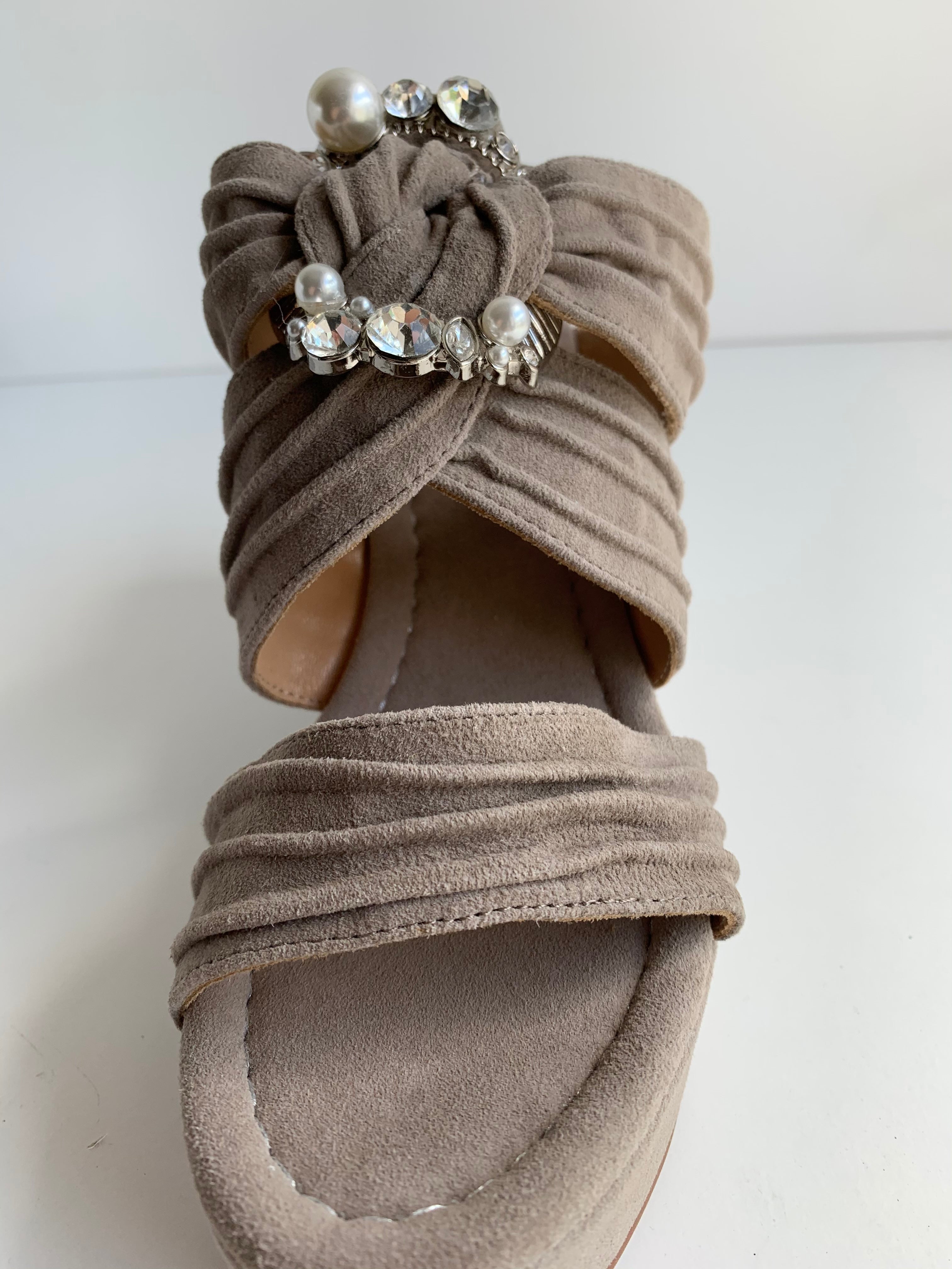Suede Taupe Jewel Wedge