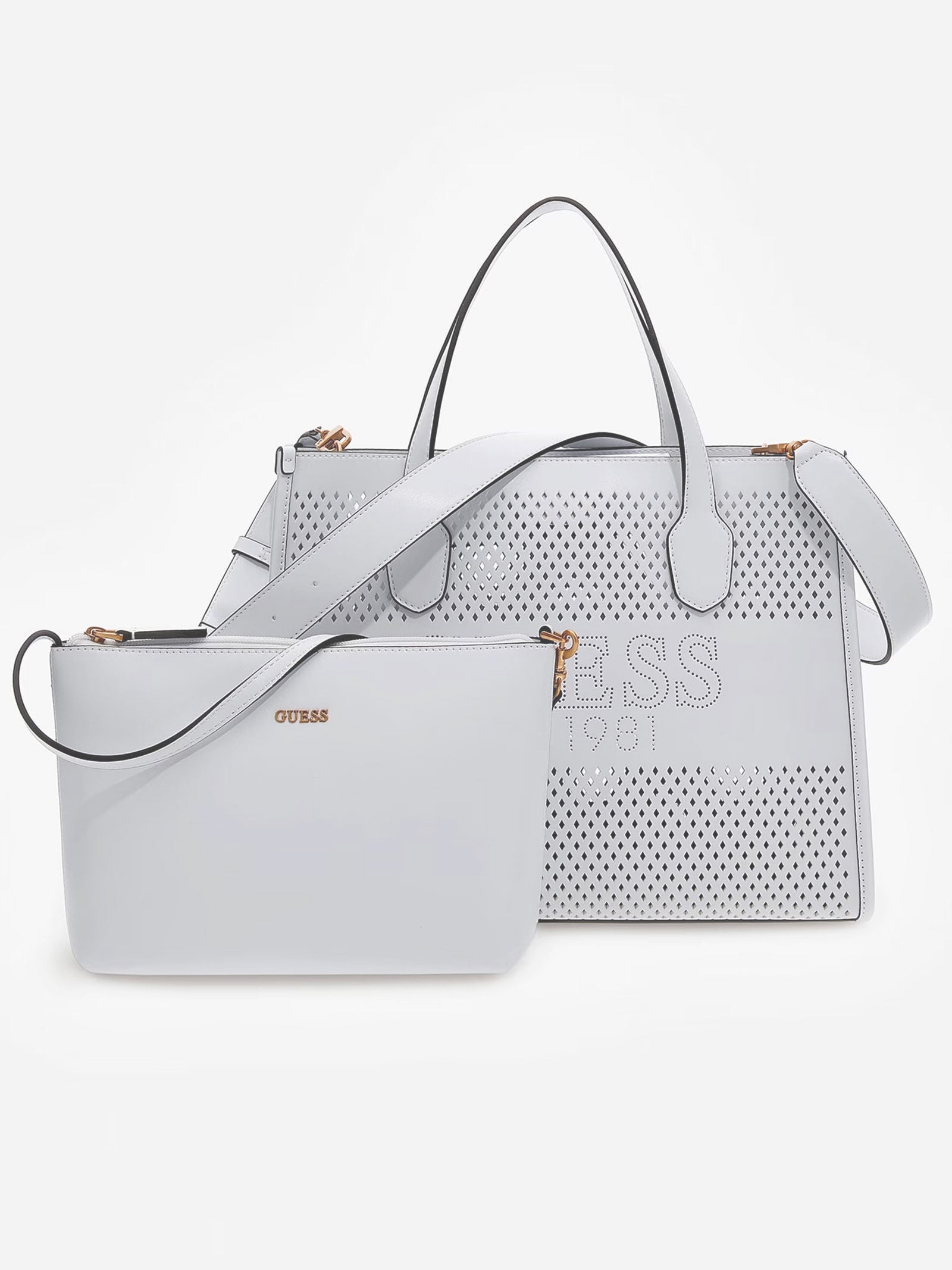 Guess Katey Small Perforated Tote White – Shoozz