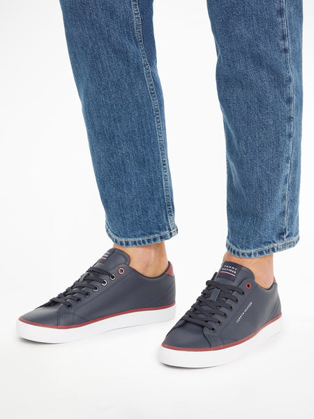 Tommy Hilfiger MENS  Leather Contrast Detail Trainer Navy