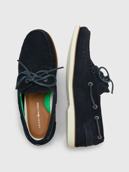 Tommy Hilfiger MENS  Suede Lace Up Boat Shoe Navy