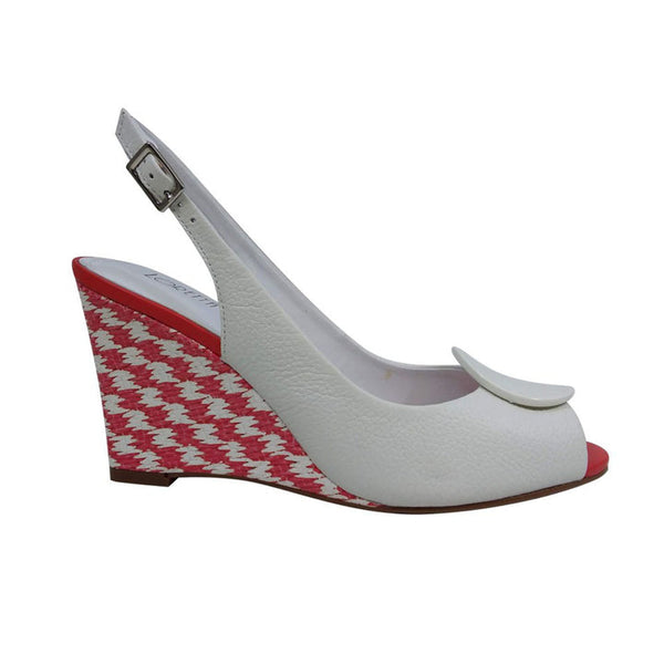 Loretta Vitale White and Red Wedge Sandal