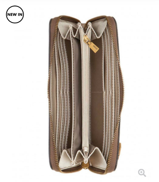 GUESS Nell logo Large Ziparound Wallet Latte / Rosewood