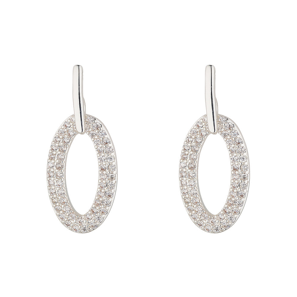 KNIGHT & DAY - Silver Oval Drop Earrings