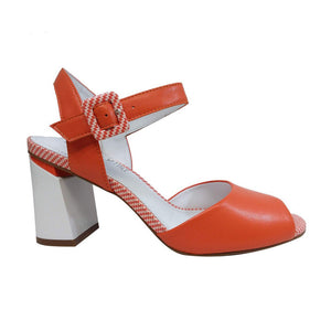 Loretta Vitale Orange and White Block Heel Sandal