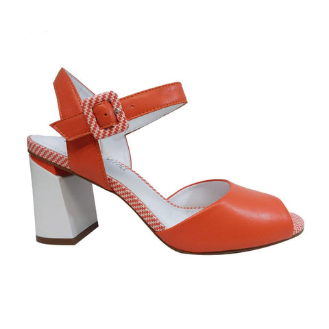 Loretta Vitale Orange and White Block Heel Sandal