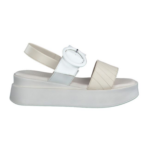 Tamaris White & Taupe Wedge Sandal
