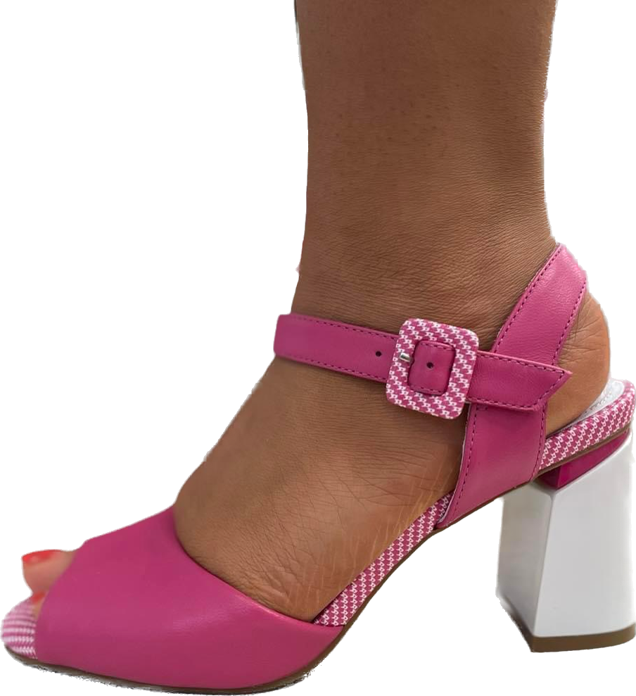 Loretta Vitale Pink and White Block Heel Sandal