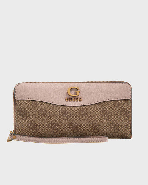 GUESS Nell logo Large Ziparound Wallet Latte / Rosewood