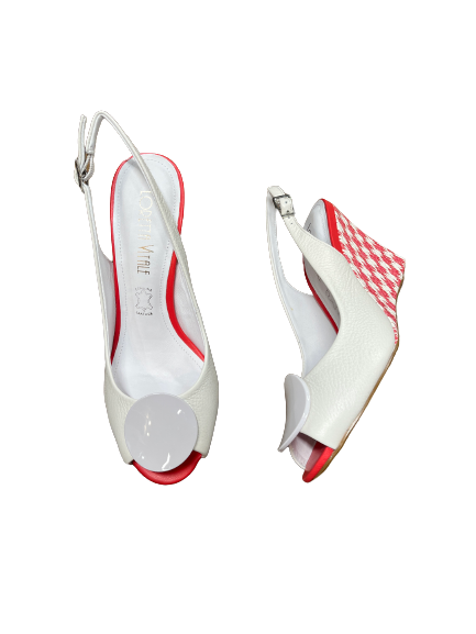 Loretta Vitale White and Red Wedge Sandal