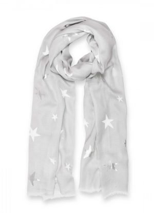 katie loxton metallic scarf | star print | pale grey