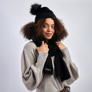 SOFT KNIT BOXED HAT AND SCARF SET BLACK - KATIE LOXTON