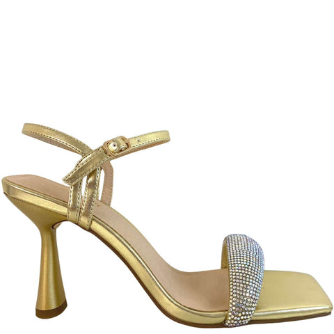 Menbur Gold Fluted Heel Square Toe Sandals