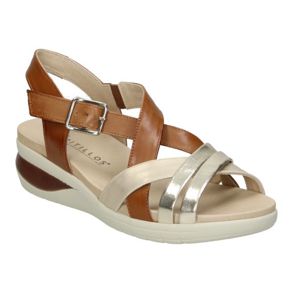 Pitillos Tan and Gold Leather Sandal
