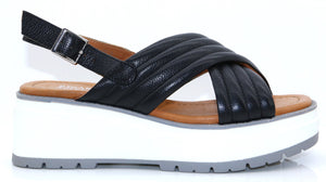Regarde Le Ciel Black Leather Platform Sandal